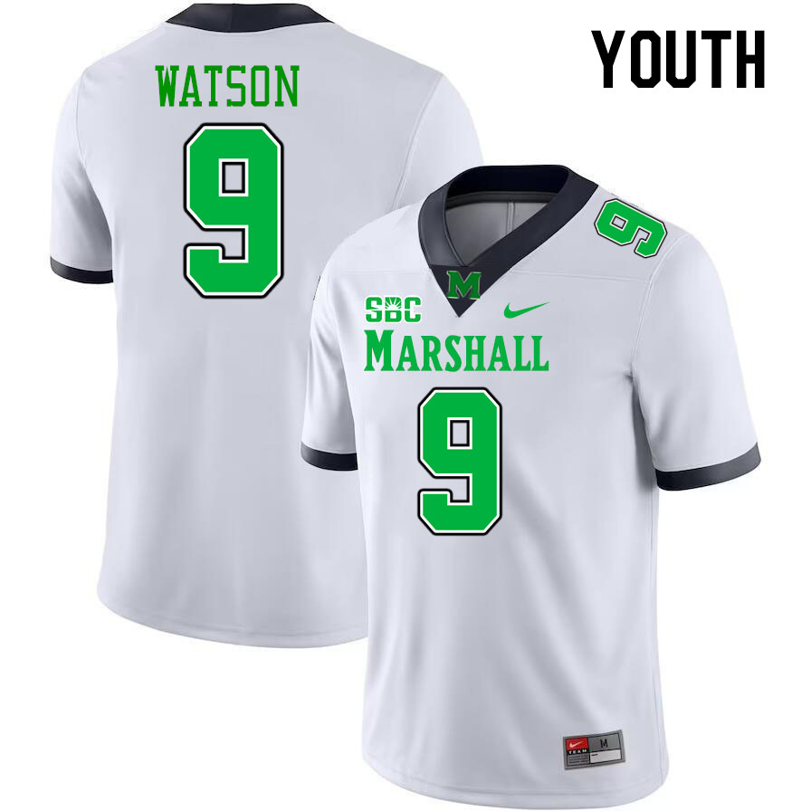 Youth #9 Landyn Watson Marshall Thundering Herd SBC Conference College Football Jerseys Stitched-Whi